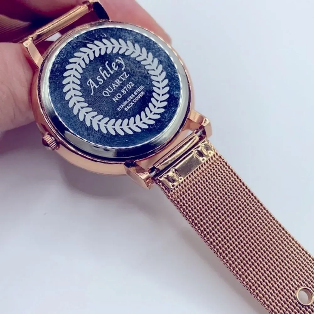 Working! Ashley Rose Gold Mesh Metal Rhinestone Bezel Watch